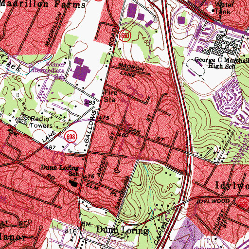 Topographic Map of Glenmere, VA