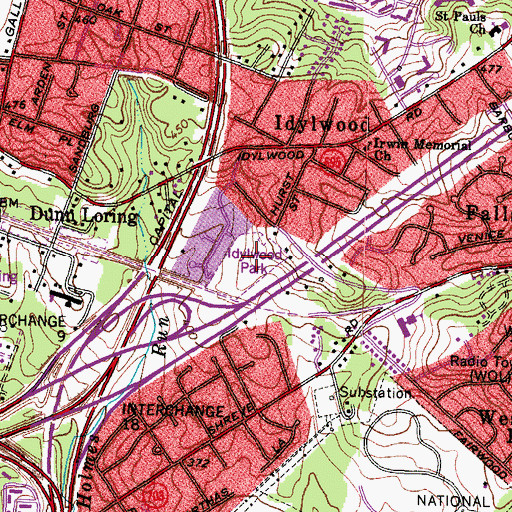 Topographic Map of Idylwood Park, VA