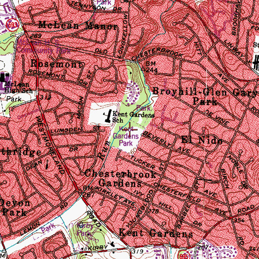 Topographic Map of Kent Gardens Park, VA