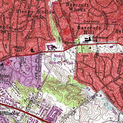 Topographic Map of Mason District Park, VA