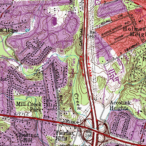 Topographic Map of Mill Creek Park, VA