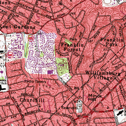 Topographic Map of Powhatan Hills Park, VA