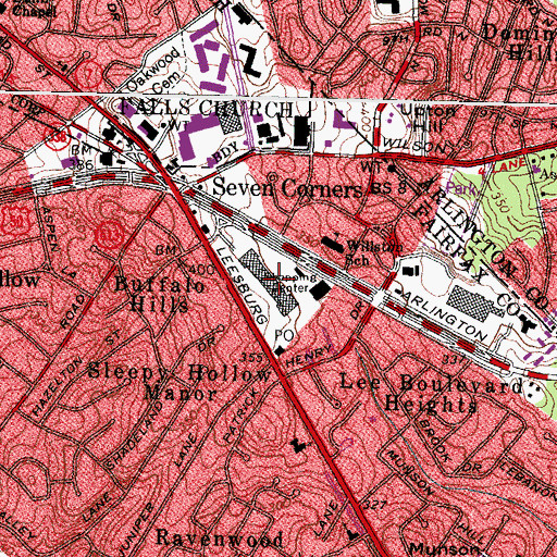 Topographic Map of Seven Corners Shopping Center, VA