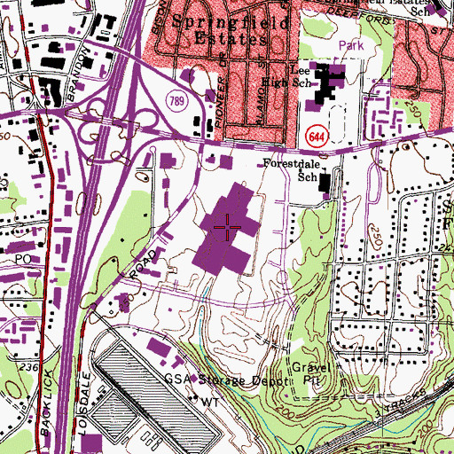 Topographic Map of Springfield Mall Regional Shopping Center, VA