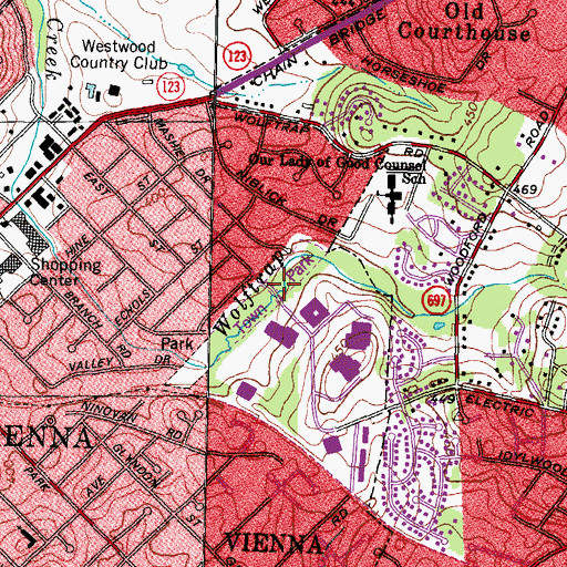 Topographic Map of Town Park, VA