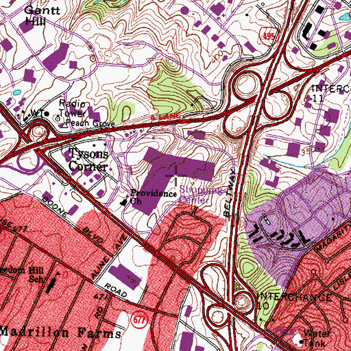Topographic Map of Tysons Corner Shopping Center, VA