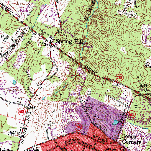 Topographic Map of Bull Neck Stream Valley Park, VA