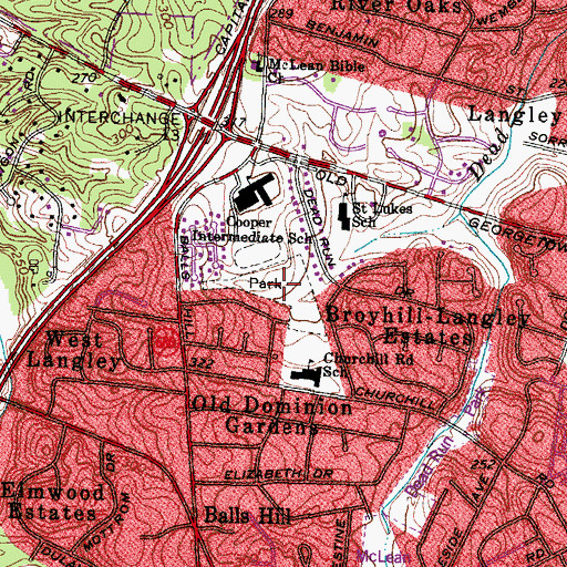 Topographic Map of Churchill Road Park, VA