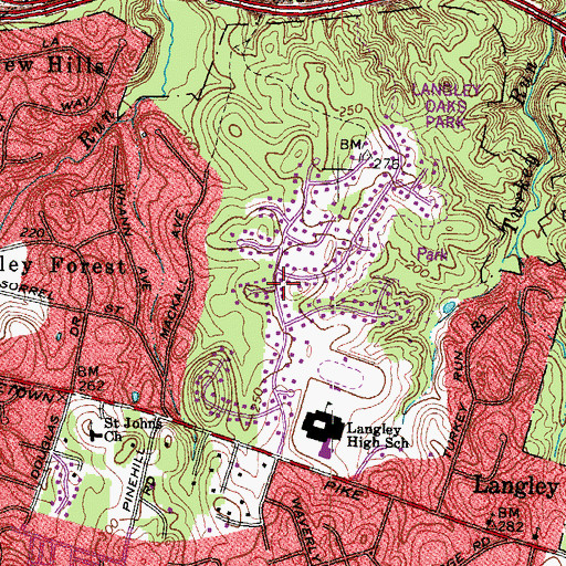 Topographic Map of Langley Oaks, VA
