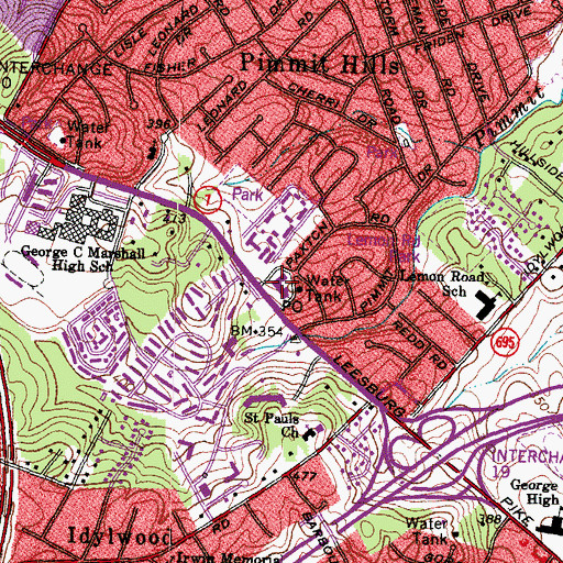 Topographic Map of Tysons Station Shopping Center, VA