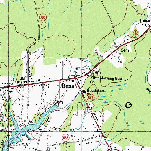 Topographic Map of Bena Post Office, VA