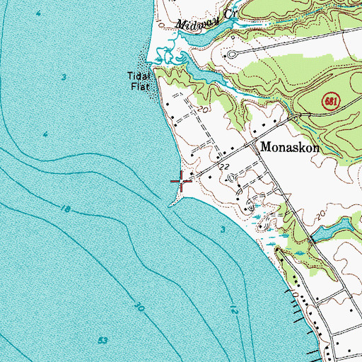 Topographic Map of Monaskon Landing, VA