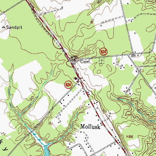 Topographic Map of Queen Esther Baptist Church, VA