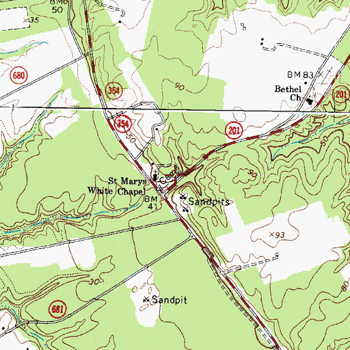 Topographic Map of Saint Marys Whitechapel Cemetery, VA