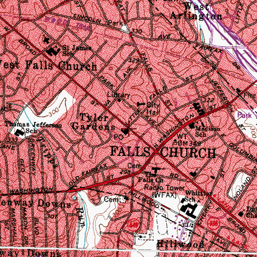 Topographic Map of Falls Church Post Office, VA