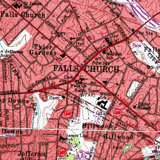 Topographic Map of Falls Church Episcopal Church Cemetery, VA