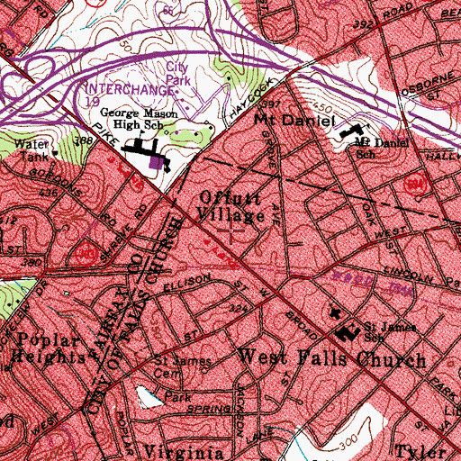 Topographic Map of West Falls Shopping Center, VA