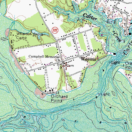 Topographic Map of Campbell Memorial Cemetery, VA
