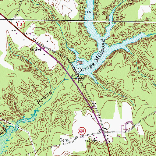Topographic Map of Camps and Carters Mill (historical), VA
