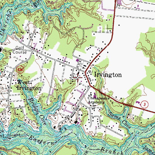 Topographic Map of Irvington Cemetery, VA