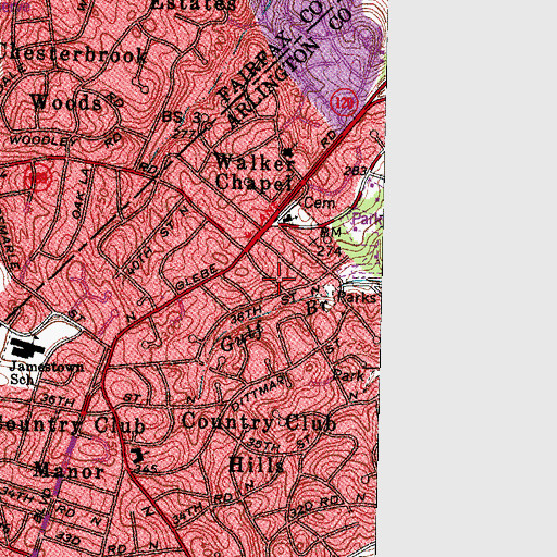 Topographic Map of Country Club Grove, VA