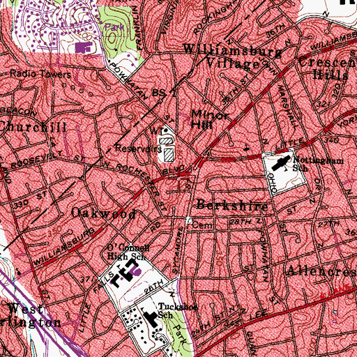 Topographic Map of Williamsburg Shopping Center, VA