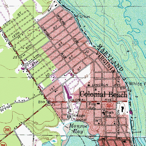 Topographic Map of Colonial Beach Post Office, VA