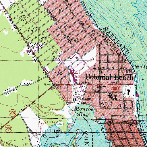 Topographic Map of Colonial Beach Shopping Center, VA