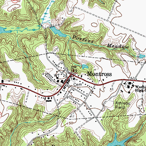 Topographic Map of Montross Town Hall, VA
