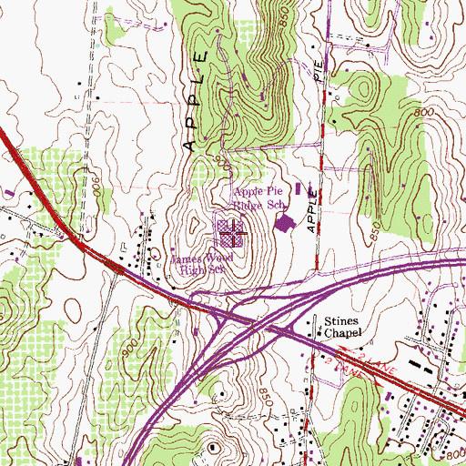 Topographic Map of James Wood High School, VA