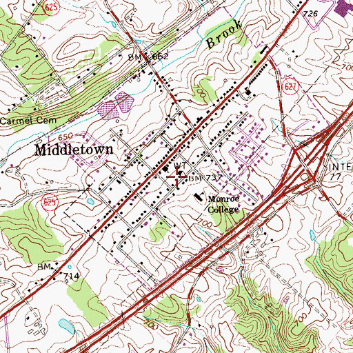 Topographic Map of Middletown Town Hall, VA