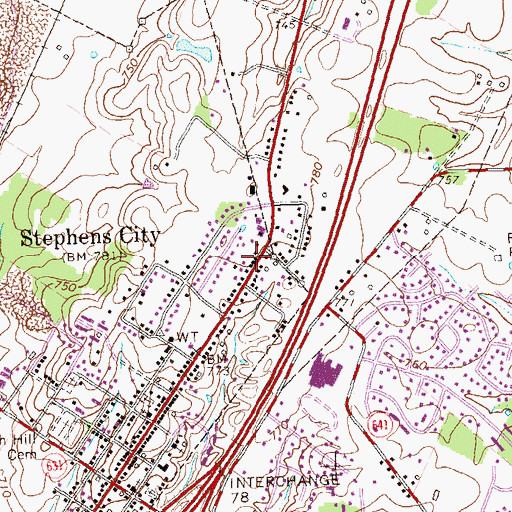 Topographic Map of Stephens City Post Office, VA