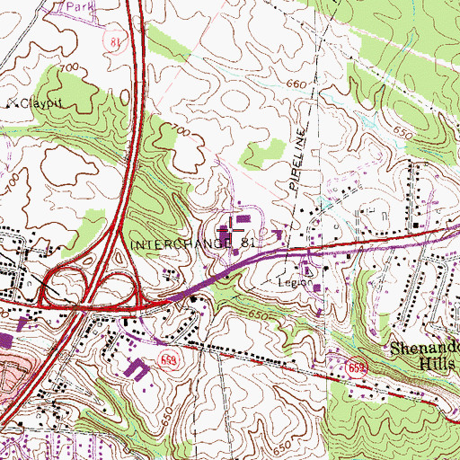 Topographic Map of Winchester Mall Shopping Center, VA