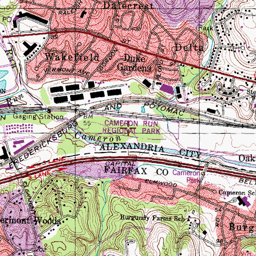 Topographic Map of Cameron Run Regional Park, VA