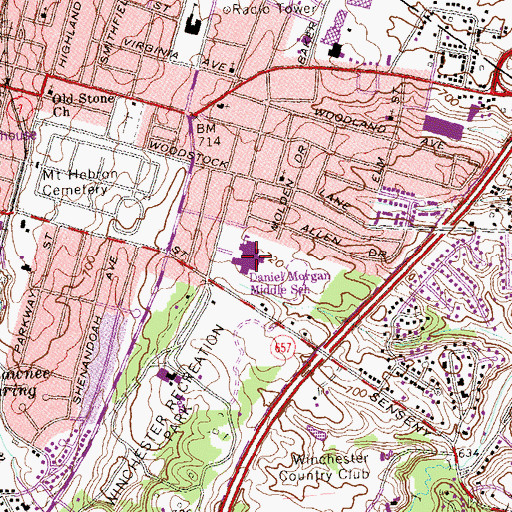 Topographic Map of Daniel Morgan Middle School, VA