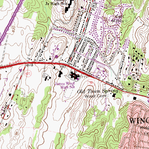 Topographic Map of James Wood Middle School, VA