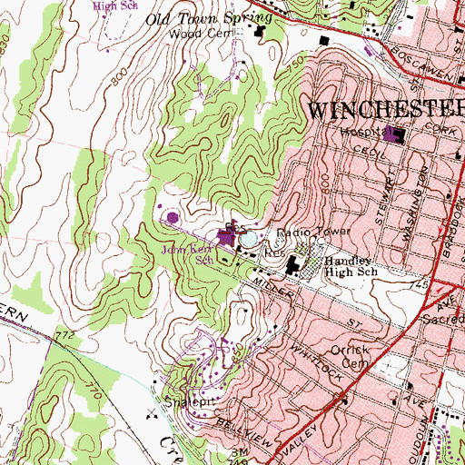 Topographic Map of John Kerr Elementary School, VA