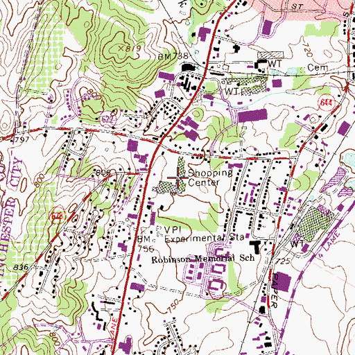 Topographic Map of Ward Plaza Shopping Center, VA