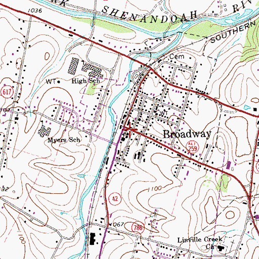 Topographic Map of Broadway Municipal Building, VA