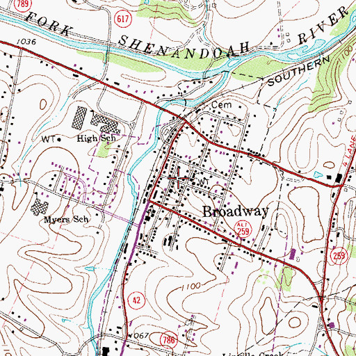 Topographic Map of Broadway Post Office, VA