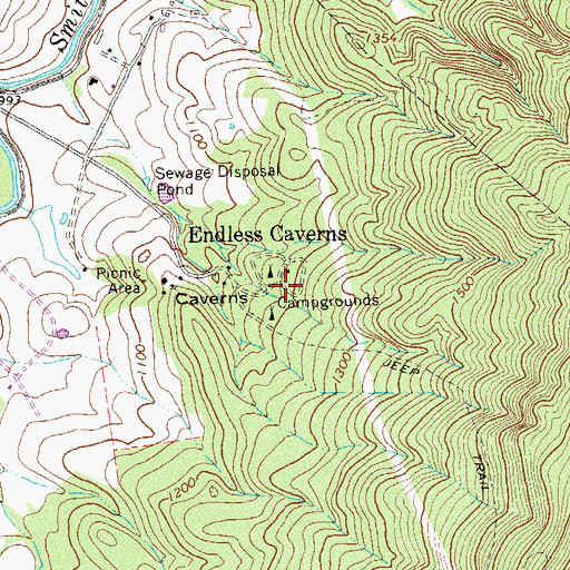 Topographic Map of Endless Caverns Campgrounds, VA