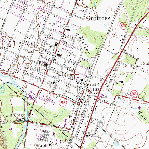 Topographic Map of Grottoes Post Office, VA