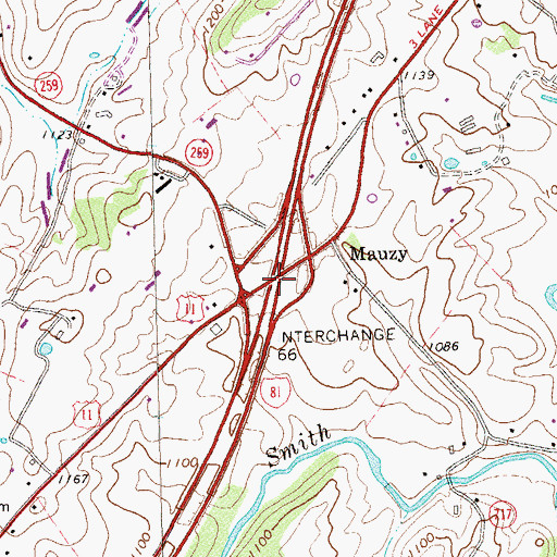 Topographic Map of Interchange 257, VA