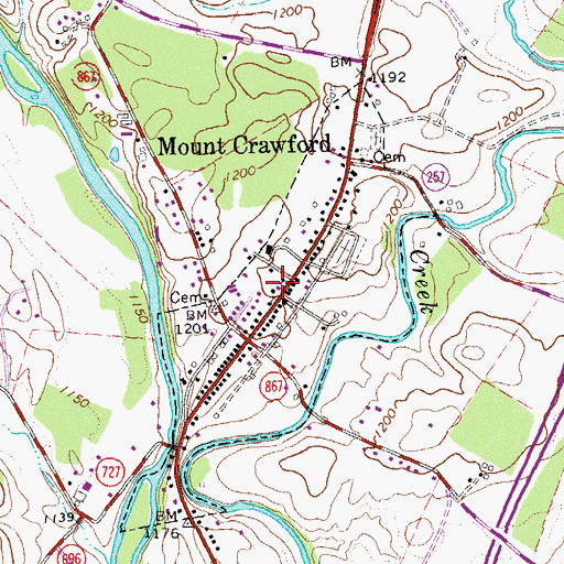 Topographic Map of Mount Crawford Post Office, VA