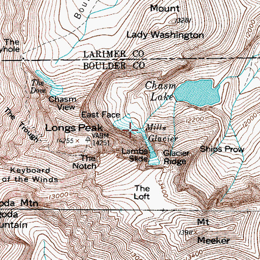 Topographic Map of Mills Glacier, CO