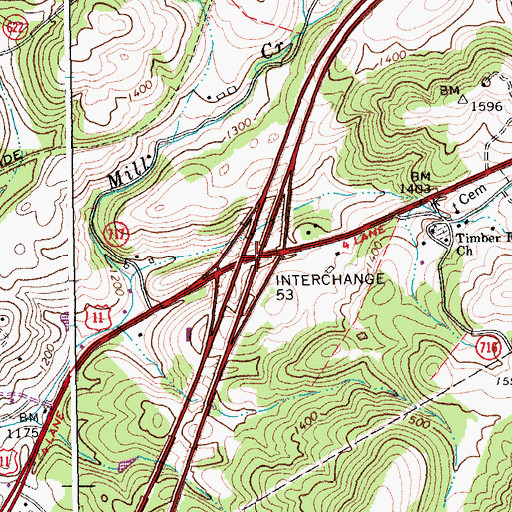 Topographic Map of Interchange 195, VA