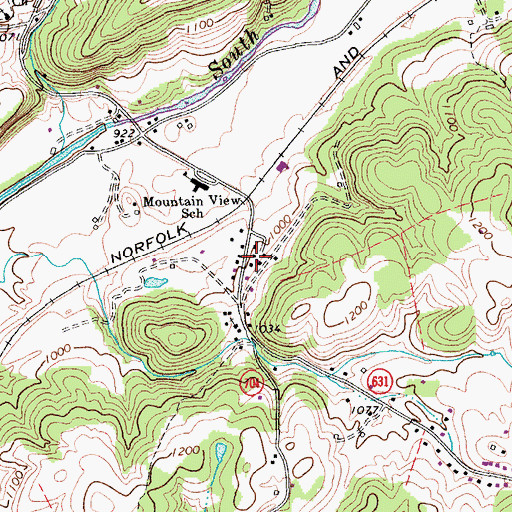 Topographic Map of Mountain View, VA