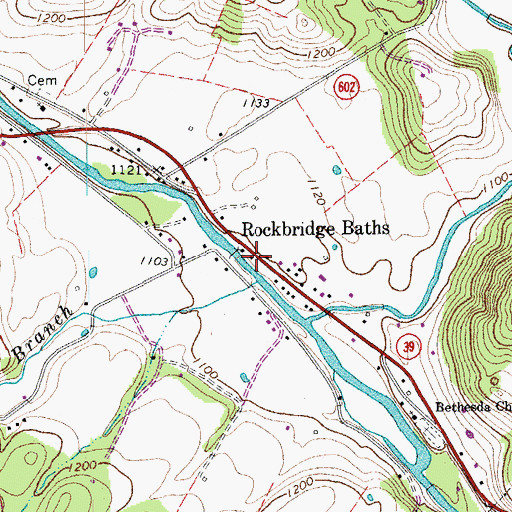 Topographic Map of Rockbridge Baths Post Office, VA