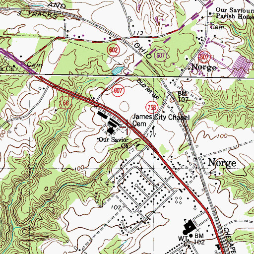 Topographic Map of James City Chapel Cemetery, VA