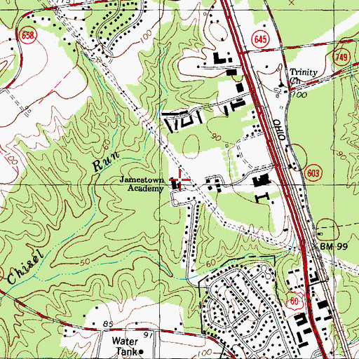 Topographic Map of Jamestown Academy, VA